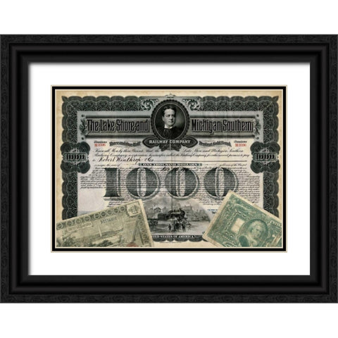 Antique Stock Certificate II Black Ornate Wood Framed Art Print with Double Matting by Vision Studio