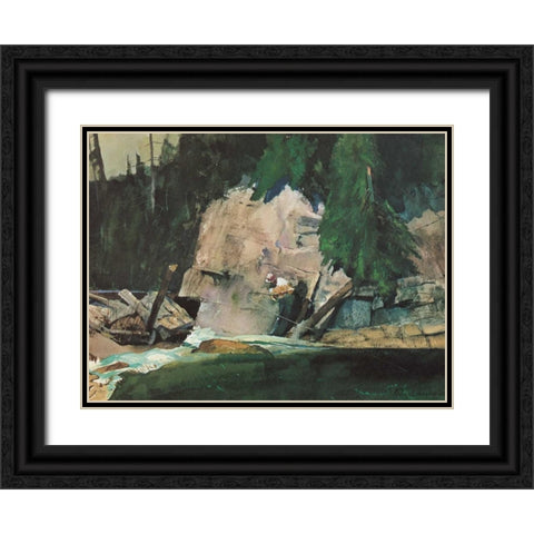 Fishing Retreat IV Black Ornate Wood Framed Art Print with Double Matting by Mason, Roy M.