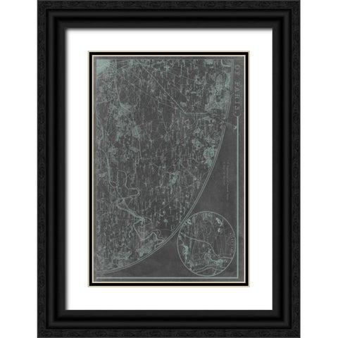 Map of Paris Grid II Black Ornate Wood Framed Art Print with Double Matting by Vision Studio
