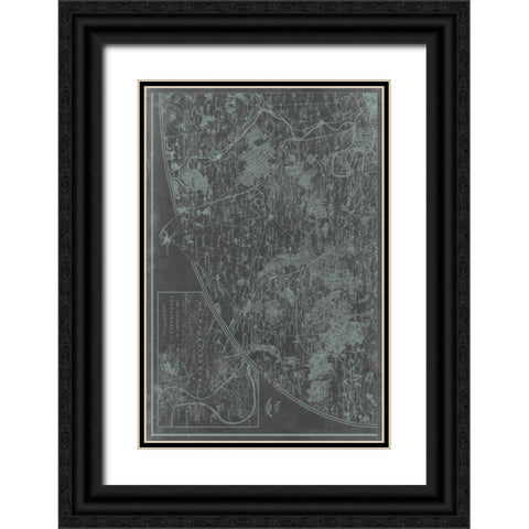 Map of Paris Grid IV Black Ornate Wood Framed Art Print with Double Matting by Vision Studio