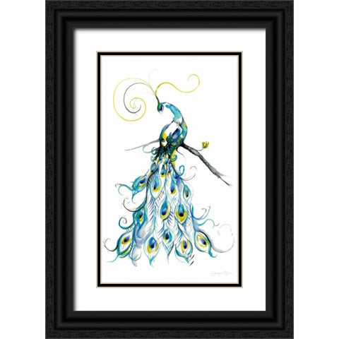 Aquarelle Peacock II Black Ornate Wood Framed Art Print with Double Matting by Goldberger, Jennifer