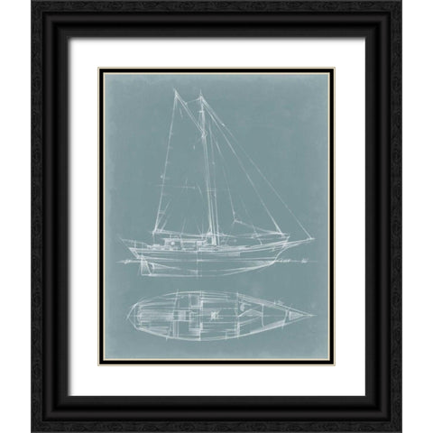 Yacht Sketches III Black Ornate Wood Framed Art Print with Double Matting by Harper, Ethan