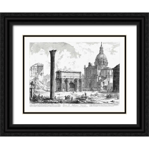 Arco de Settimo Severo Black Ornate Wood Framed Art Print with Double Matting by Piranesi