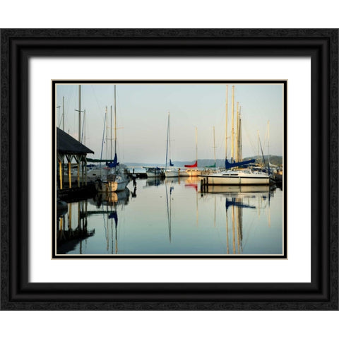 Marina Sundown I Black Ornate Wood Framed Art Print with Double Matting by Head, Danny