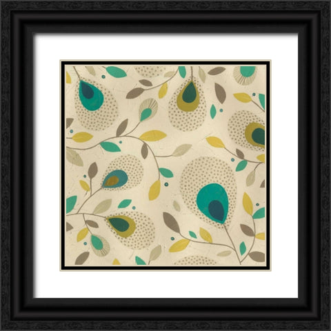 Peacock Blooms II Black Ornate Wood Framed Art Print with Double Matting by Vess, June Erica