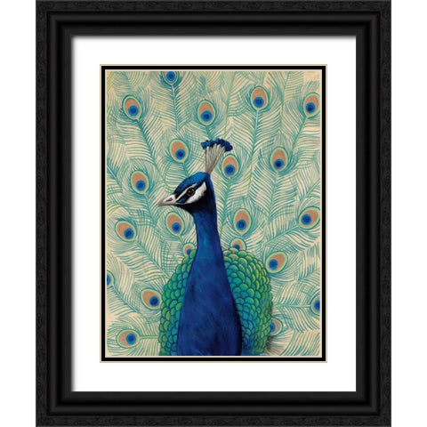 Blue Peacock II Black Ornate Wood Framed Art Print with Double Matting by OToole, Tim