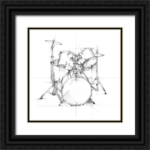 Drum Sketch Black Ornate Wood Framed Art Print with Double Matting by Harper, Ethan