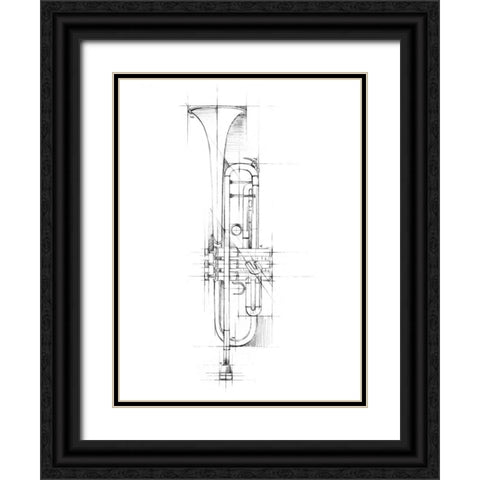 Trumpet Sketch Black Ornate Wood Framed Art Print with Double Matting by Harper, Ethan