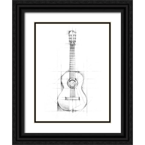 Guitar Sketch Black Ornate Wood Framed Art Print with Double Matting by Harper, Ethan