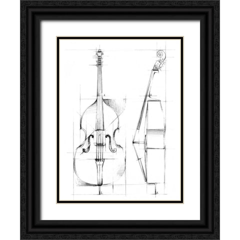 Bass Sketch Black Ornate Wood Framed Art Print with Double Matting by Harper, Ethan