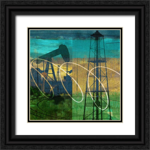 Oil Rig and Oil Well Collage Black Ornate Wood Framed Art Print with Double Matting by Jasper, Sisa
