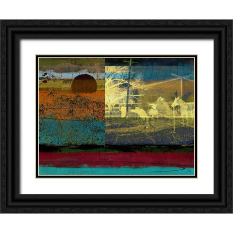 Horse and Hay Collage Black Ornate Wood Framed Art Print with Double Matting by Jasper, Sisa