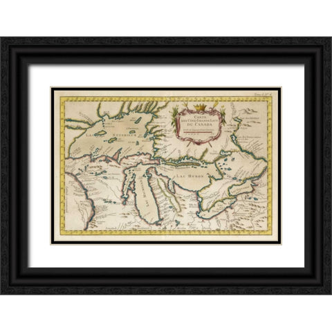 Map of the Great Lakes Black Ornate Wood Framed Art Print with Double Matting by Unknown
