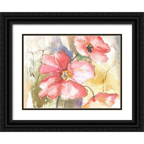 Soft Poppies I Black Ornate Wood Framed Art Print with Double Matting by Herrera, Leticia