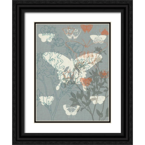 Flowers and Butterflies II Black Ornate Wood Framed Art Print with Double Matting by Goldberger, Jennifer