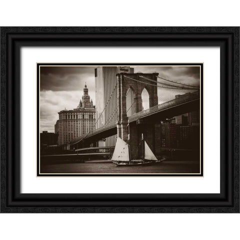 The Sailboat and the Bridge Black Ornate Wood Framed Art Print with Double Matting by Brooknam, John