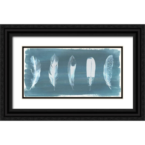 Feathers on Dusty Teal I Black Ornate Wood Framed Art Print with Double Matting by Popp, Grace