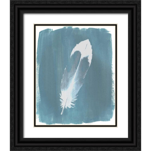 Feathers on Dusty Teal VII Black Ornate Wood Framed Art Print with Double Matting by Popp, Grace