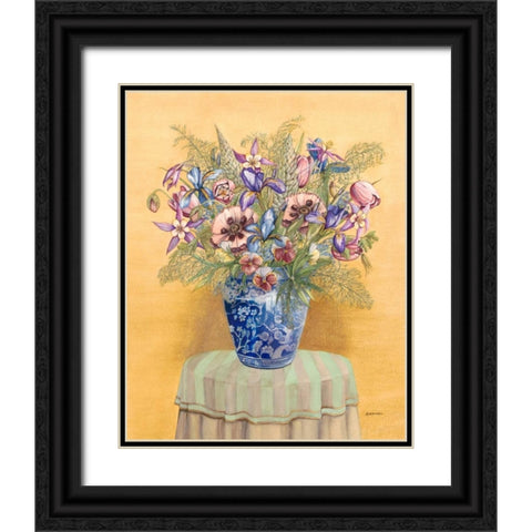 Bouquet in Asian Vase II Black Ornate Wood Framed Art Print with Double Matting by Russell, Wendy
