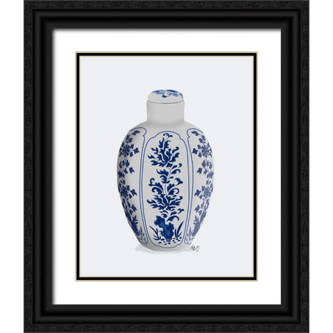 Chinoiserie Vase Vine Blue Black Ornate Wood Framed Art Print with Double Matting by Fab Funky