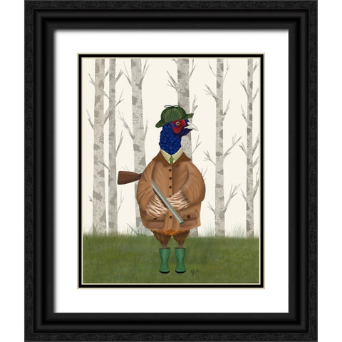 Pheasant Shooting Party 3 Black Ornate Wood Framed Art Print with Double Matting by Fab Funky
