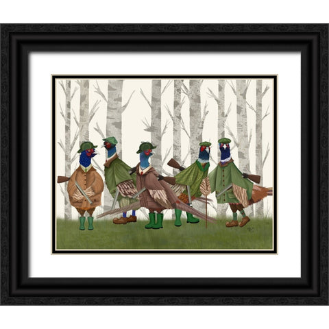 Pheasant Shooting Party Group 3 Black Ornate Wood Framed Art Print with Double Matting by Fab Funky