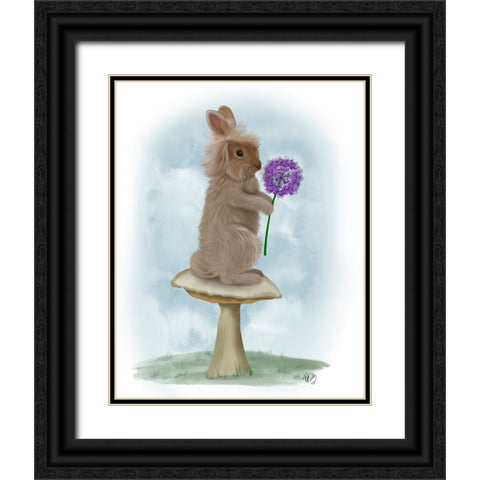 Rabbit and Agapanthus Black Ornate Wood Framed Art Print with Double Matting by Fab Funky