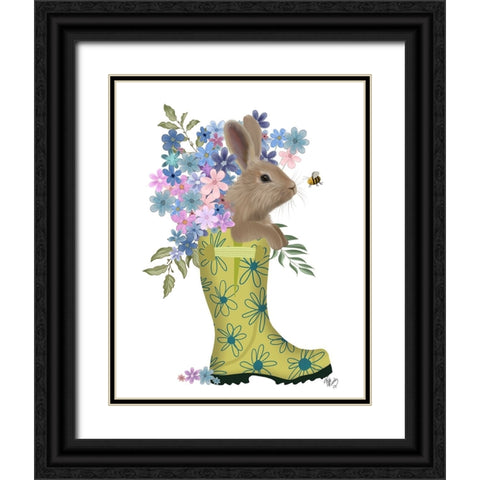 Welly Bunny And Bee Black Ornate Wood Framed Art Print with Double Matting by Fab Funky