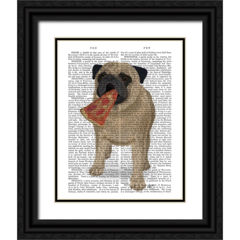 Pug Pizza 1 Book Print Black Ornate Wood Framed Art Print with Double Matting by Fab Funky