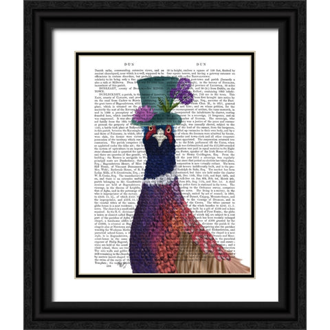 Pheasant in Blue Hat Black Ornate Wood Framed Art Print with Double Matting by Fab Funky