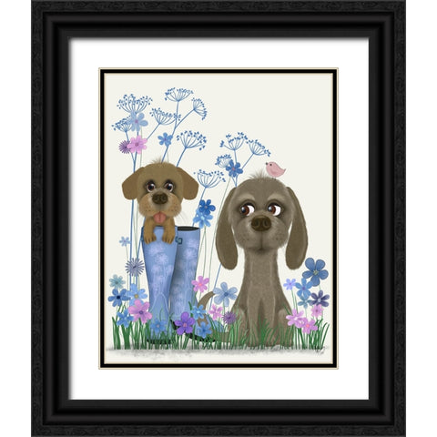 Bebe-Puppy In Welly Black Ornate Wood Framed Art Print with Double Matting by Fab Funky