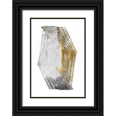 Silver and Gold Foil Stripes Black Ornate Wood Framed Art Print with Double Matting by Goldberger, Jennifer