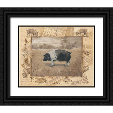 Pig Black Ornate Wood Framed Art Print with Double Matting by Phillips, Anita