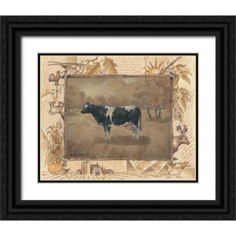 Cow Black Ornate Wood Framed Art Print with Double Matting by Phillips, Anita
