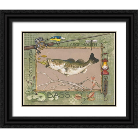 Large Mouth Bass Black Ornate Wood Framed Art Print with Double Matting by Phillips, Anita