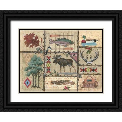Joys of Fishing Black Ornate Wood Framed Art Print with Double Matting by Phillips, Anita