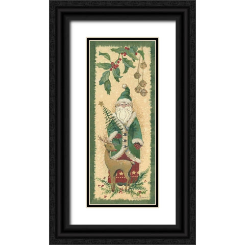 Santa with Reindeer Black Ornate Wood Framed Art Print with Double Matting by Phillips, Anita
