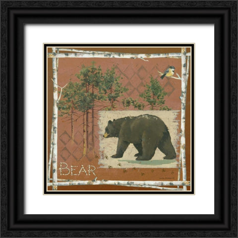 Bear on Red Black Ornate Wood Framed Art Print with Double Matting by Phillips, Anita