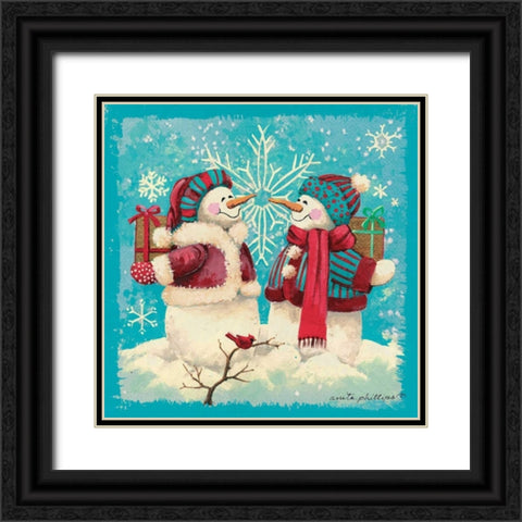Gift Exchange - Aqua Black Ornate Wood Framed Art Print with Double Matting by Phillips, Anita