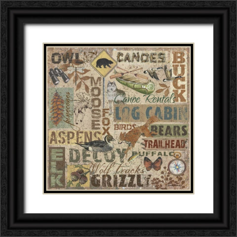 Lodge Collage Black Ornate Wood Framed Art Print with Double Matting by Phillips, Anita