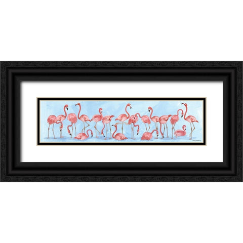 Flamingo Parade Black Ornate Wood Framed Art Print with Double Matting by Phillips, Anita