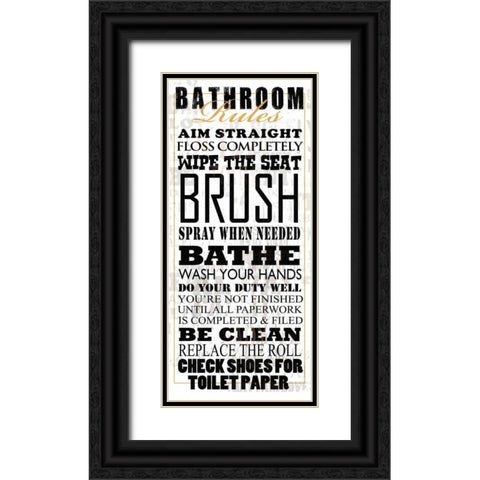 Bathroom Rules - White Black Ornate Wood Framed Art Print with Double Matting by Baldwin, Jim