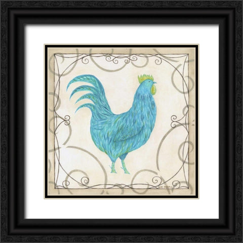 Teal Rooster I Black Ornate Wood Framed Art Print with Double Matting by Shamp, Cindy