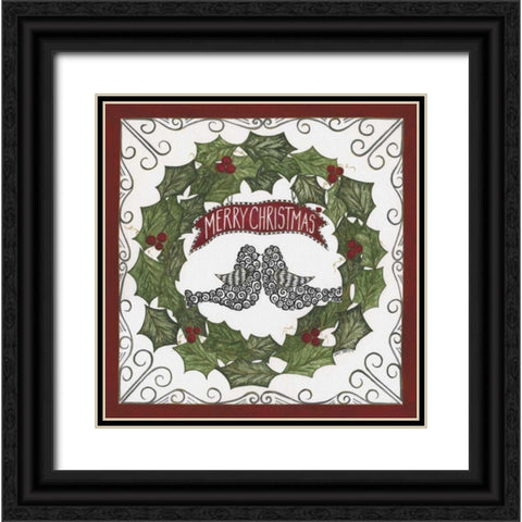 Merry Christmas Wreath Black Ornate Wood Framed Art Print with Double Matting by Shamp, Cindy