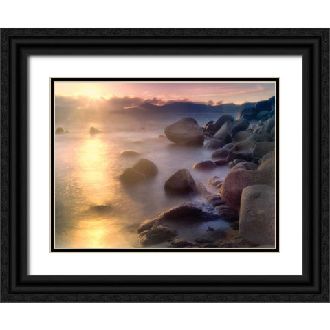Rocks and Water Black Ornate Wood Framed Art Print with Double Matting by Frates, Dennis
