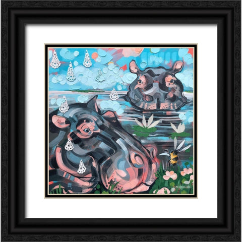 Hippo and Bee Black Ornate Wood Framed Art Print with Double Matting by Ihde, McKenna