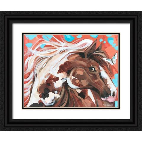Horse and Butterfly Black Ornate Wood Framed Art Print with Double Matting by Ihde, McKenna