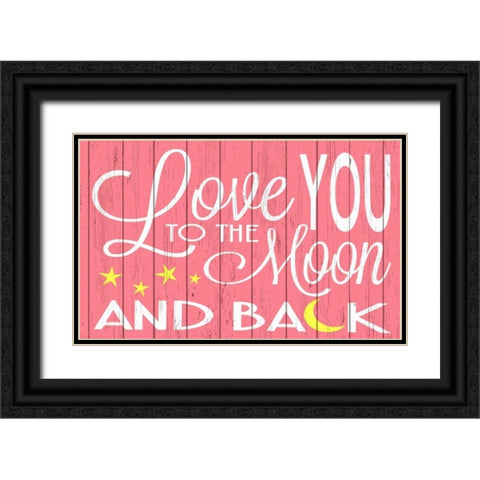 Love You to the Moon - Pink Black Ornate Wood Framed Art Print with Double Matting by For the Soul, Words