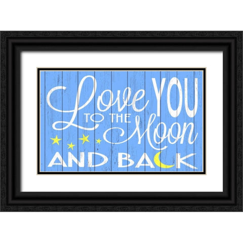 Love You to the Moon - Blue Black Ornate Wood Framed Art Print with Double Matting by For the Soul, Words