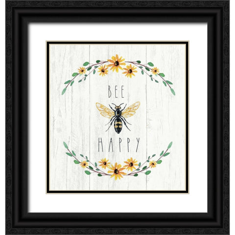 Bee Happy Black Ornate Wood Framed Art Print with Double Matting by Tyndall, Elizabeth